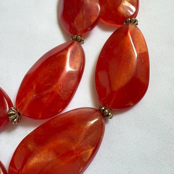 ❤️ Red Beaded Statement Necklace | 2-Strand Bold Resin Beads Gold Hardware - Picture 5 of 5